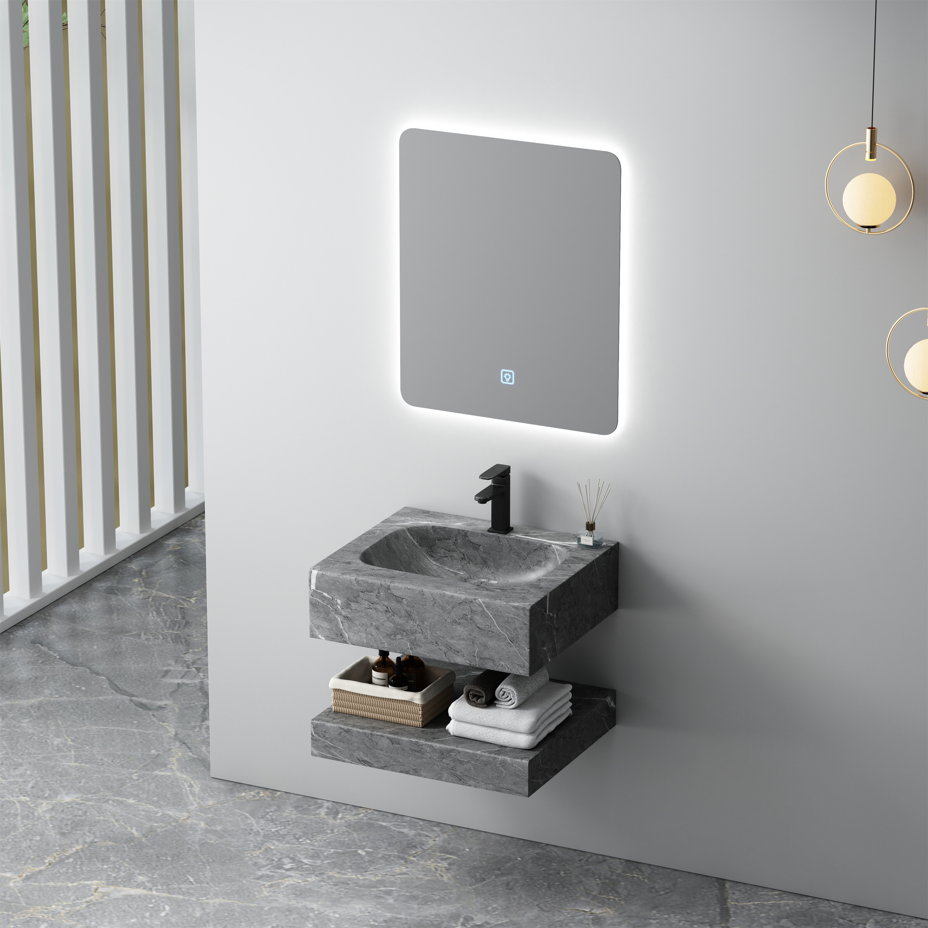 Vanity Series 3 – Freestanding Corian SPP+PVC Cabinet with Base Shelf