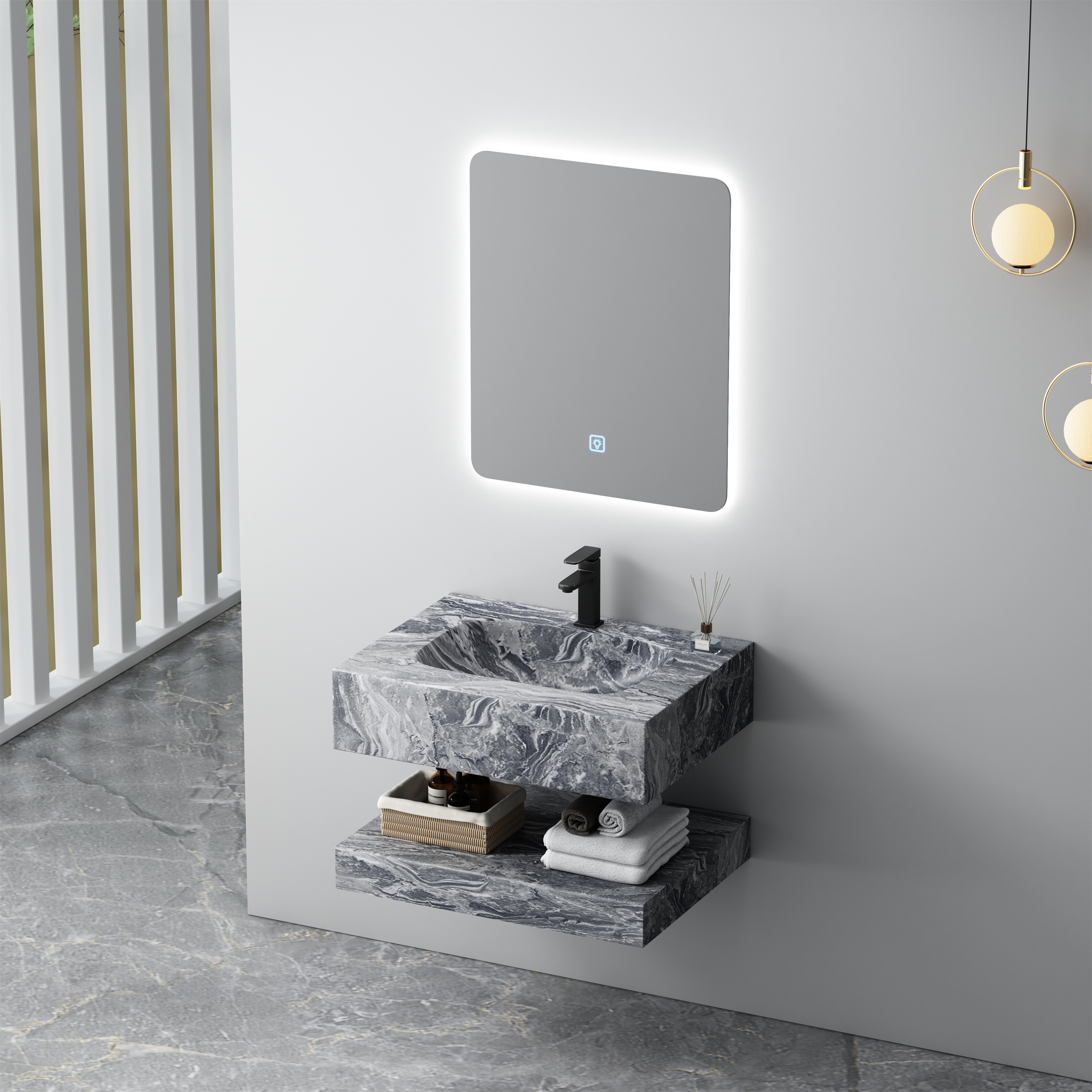 Vanity Series 4 – Corian SPP+PVC Cabinet with Single Drawer & Shelf image 2