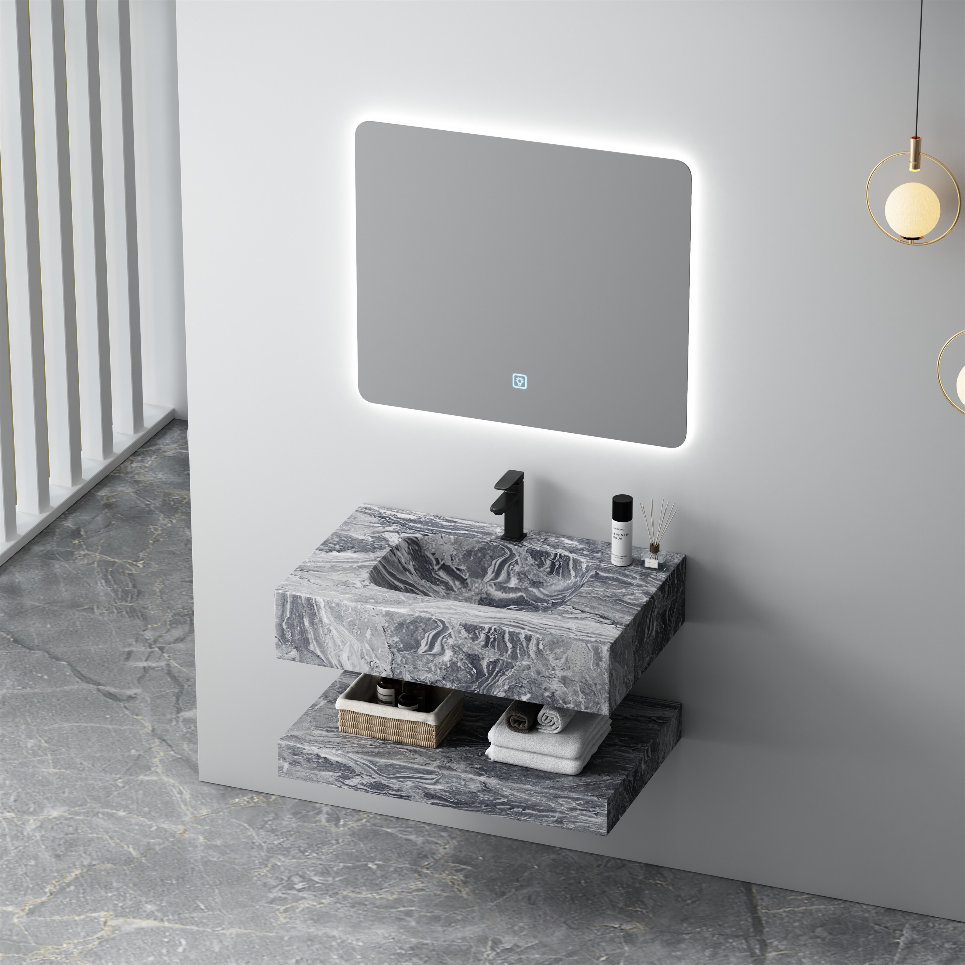 Vanity Series 4 – Corian SPP+PVC Cabinet with Single Drawer & Shelf image 3