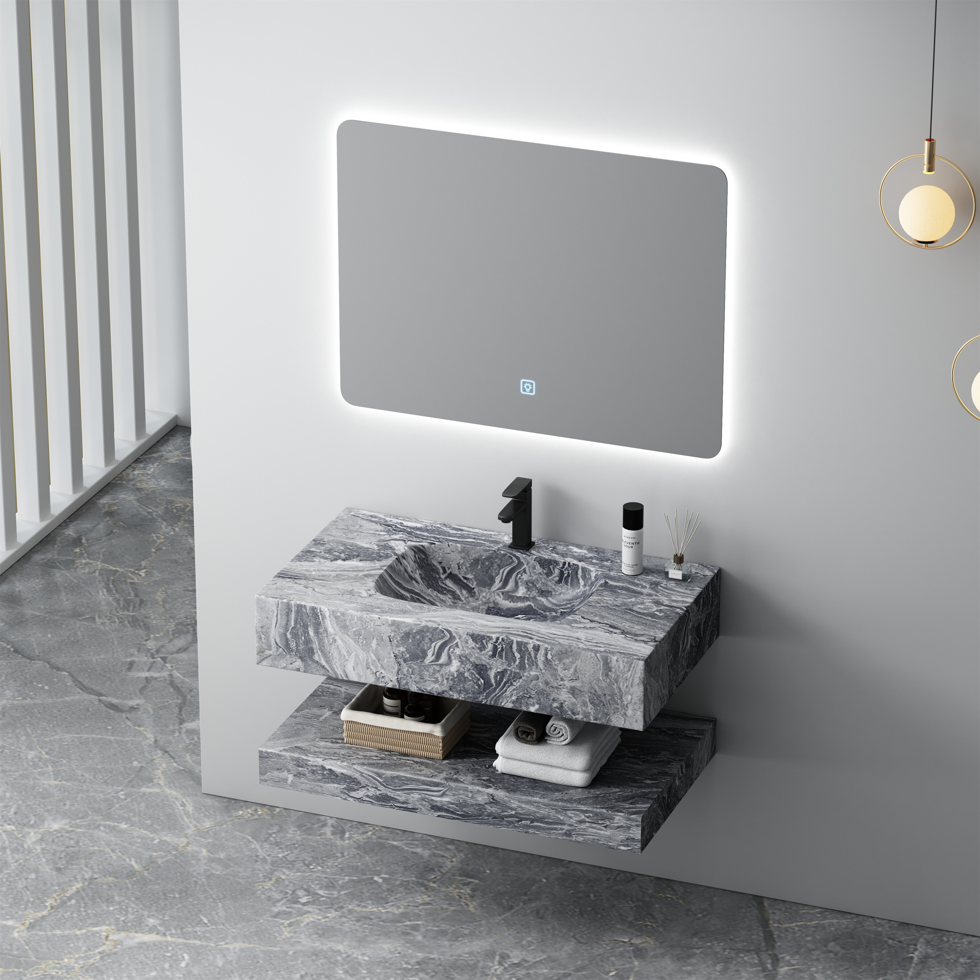Vanity Series 4 – Corian SPP+PVC Cabinet with Single Drawer & Shelf image 4