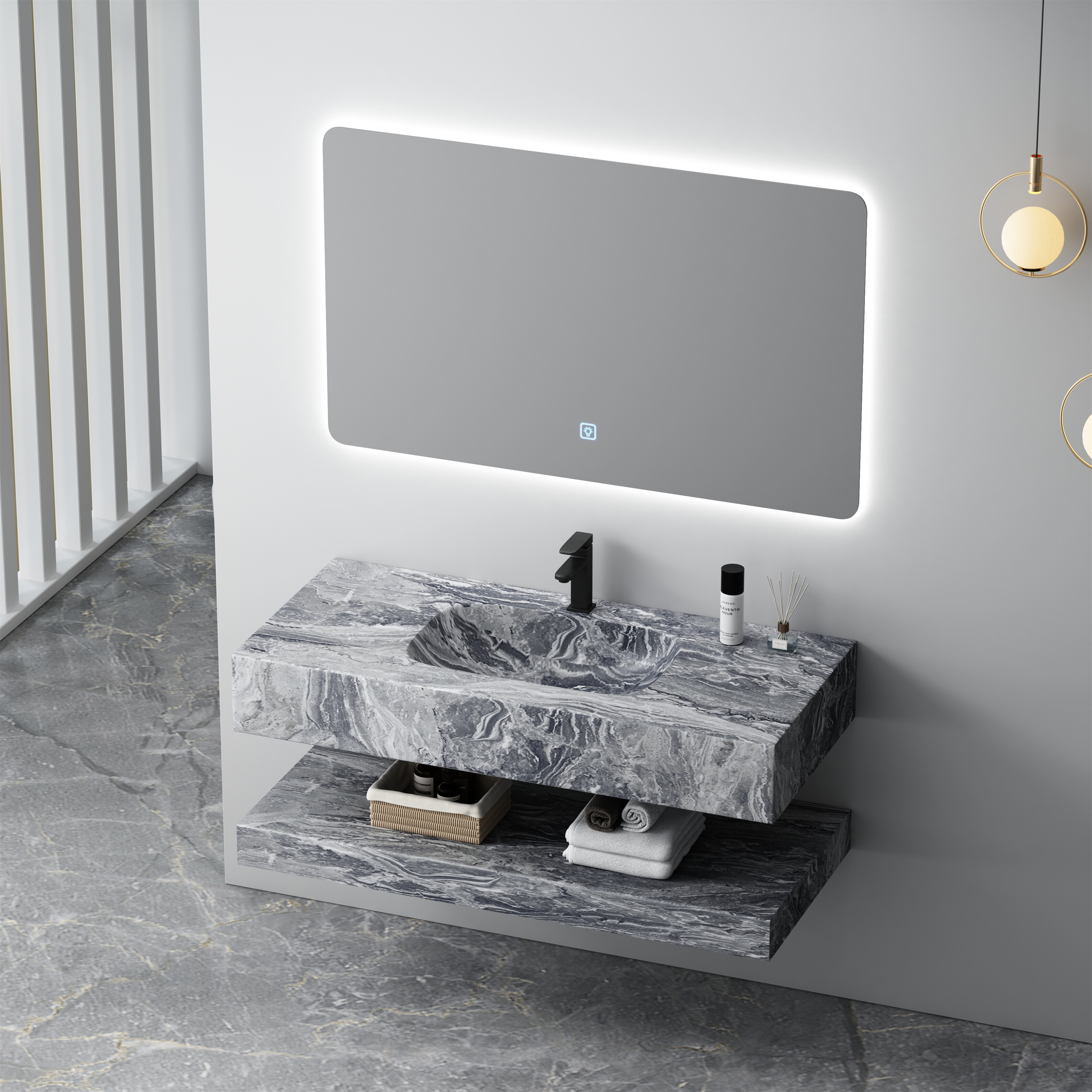 Vanity Series 4 – Corian SPP+PVC Cabinet with Single Drawer & Shelf image 5